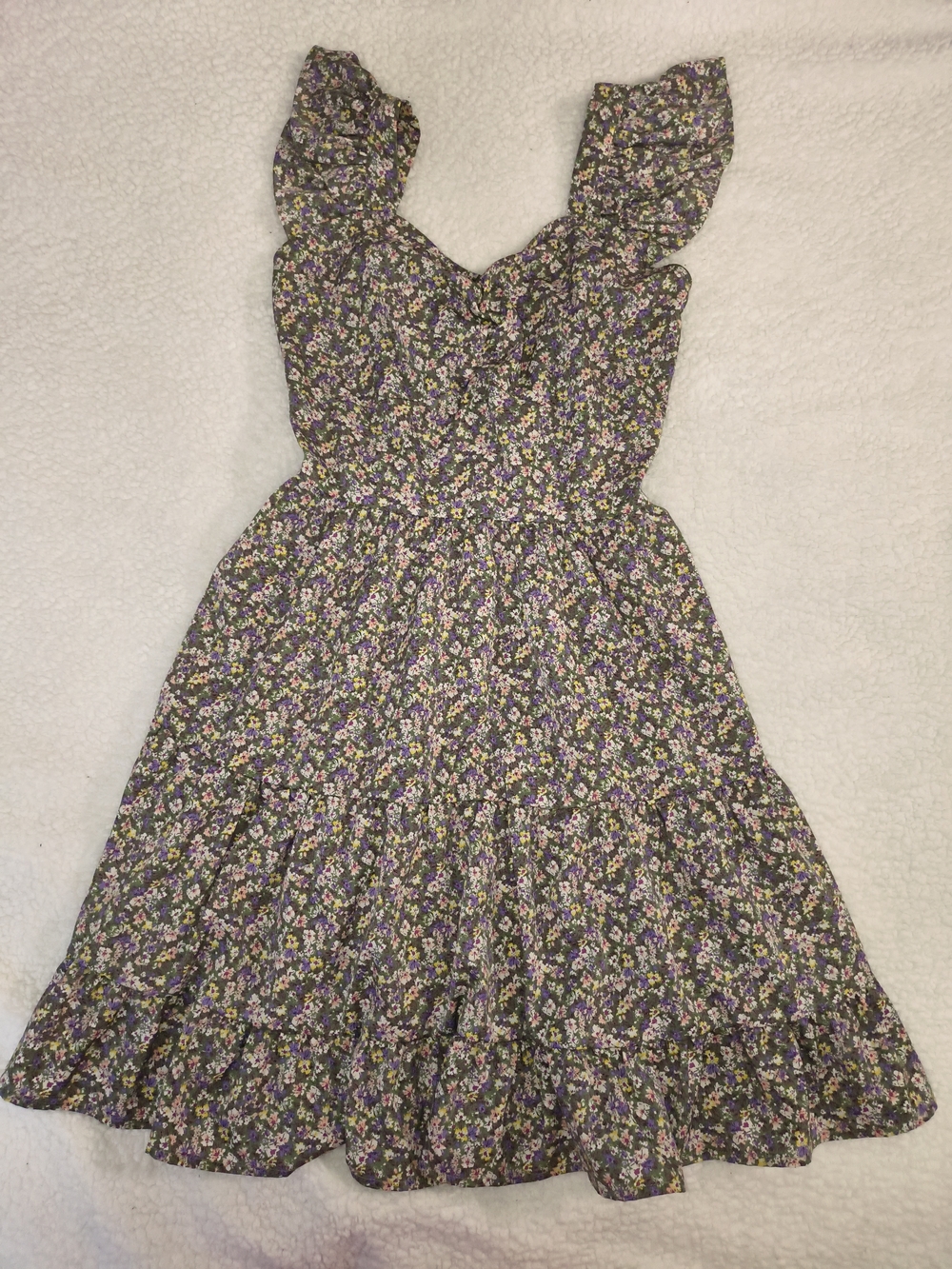 Fashion Nova Black Floral Midi Dress with Purple & Yellow Flowers